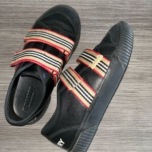 Burberry Black and Red Sneakers with Striped Straps